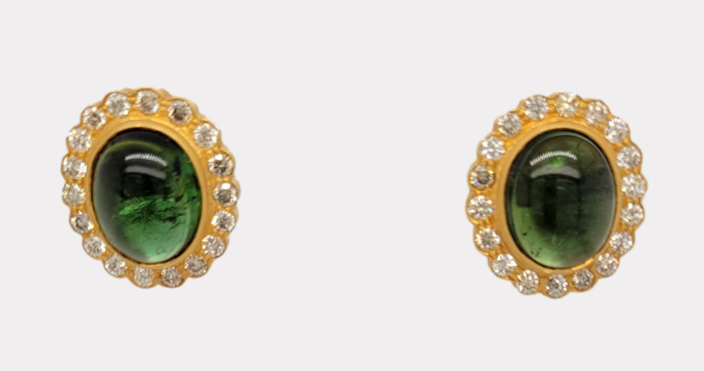 Tourmaline, 22kt Yellow Gold & Diamond Studs, 18kt Yellow Gold Backs