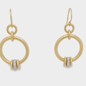 18kt Yellow Gold Embrace Circle Dangling Earrings with 18kt White Gold Diamond Rondell