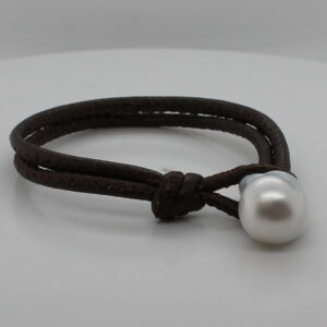 Leather Toggle Bracelet, Baroque White South Sea Pearl