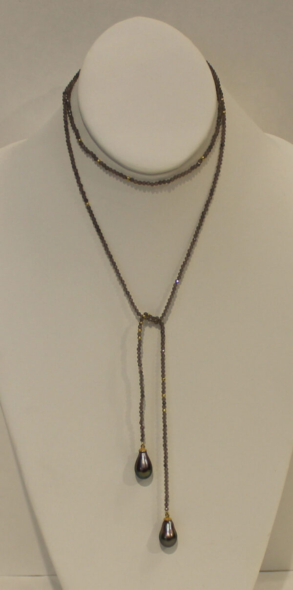 37" of Moonstone Bead, 18kt Yellow Gold Beads, 10mm x 16.5mm & 10.5mm x 16.5mm Tahitian Pearl Lariat