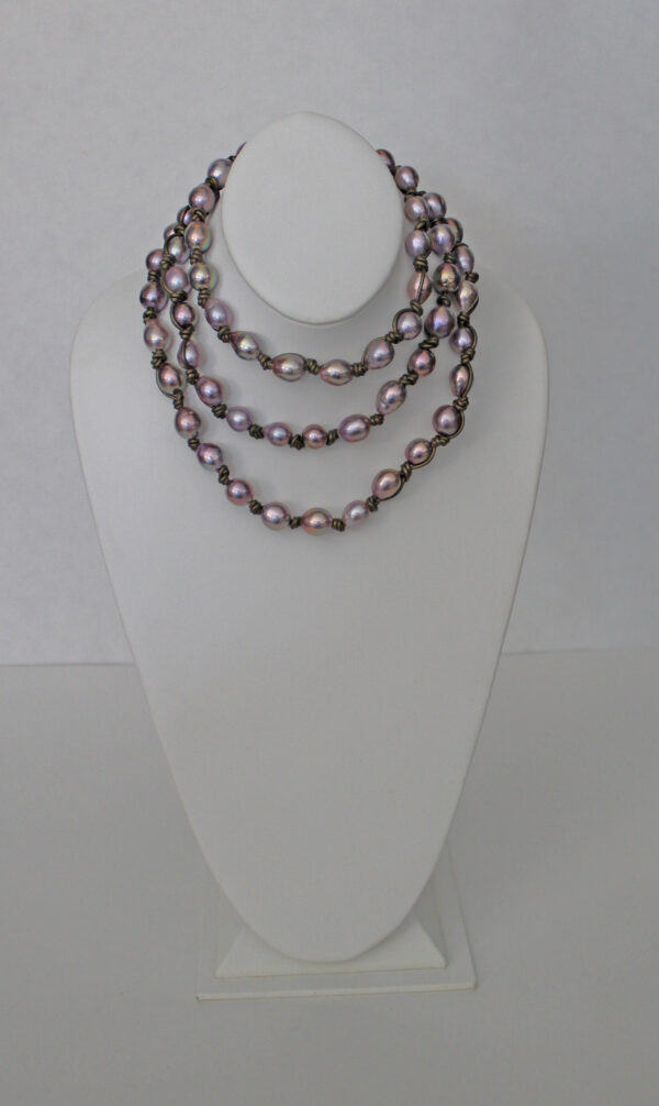 Pink Edison Fresh Water Pearls with Light Silver Tahitian Pearl, 18kt Yellow Gold Caps & Clasp