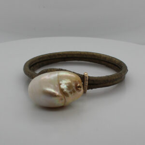 8x24mm Golden South Sea Pearl with a Yellow Sapphire on Leather Bracelet