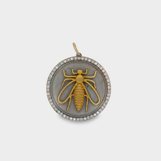 Bee Pendant, Blackened Silver & 14kt Yellow Gold with Diamonds