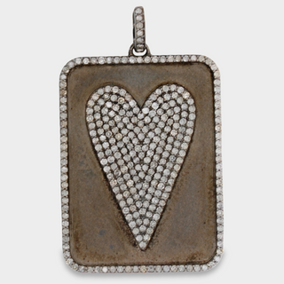 Blackened Silver Square Heart Pendant with Diamonds