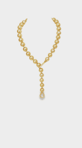 Golden South Sea Pearls with 18kt Yellow Gold & Diamond Clasp