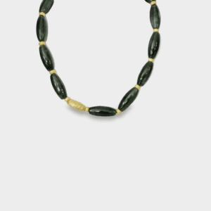 Natural Jade, 18kt Yellow Gold Beads & Clasp on Silk Cord