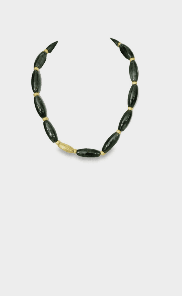 Natural Jade, 18kt Yellow Gold Beads & Clasp on Silk Cord
