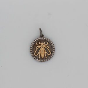 14kt Yellow Gold, Diamond & Blackened Silver Small Bee Pendant