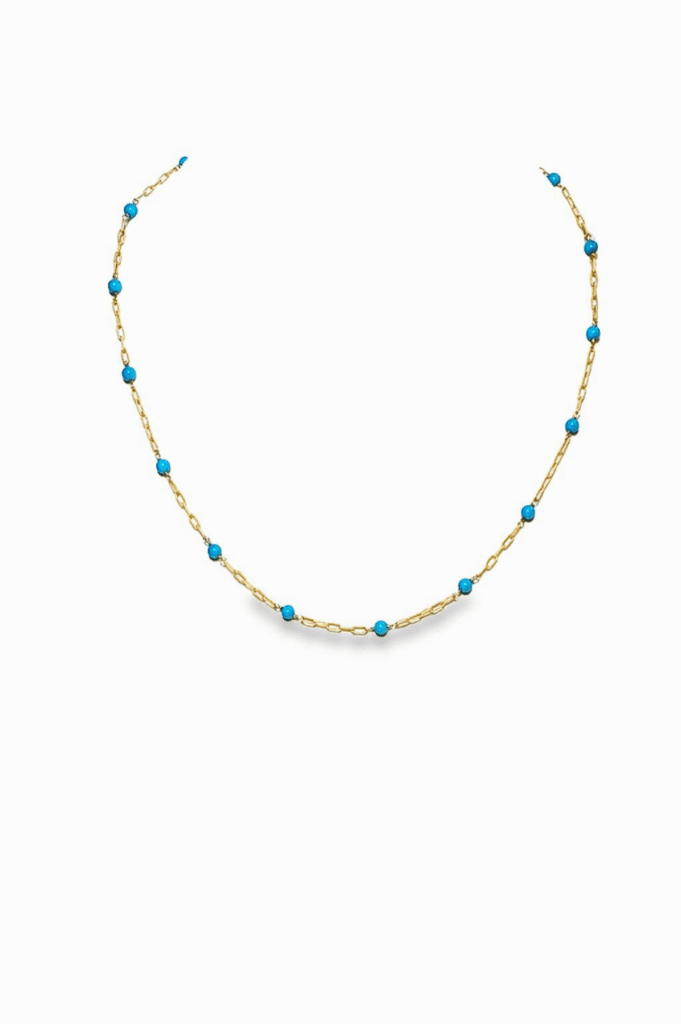 18kt Yellow Gold Chain with Sleeping Beauty Turquoise Beads