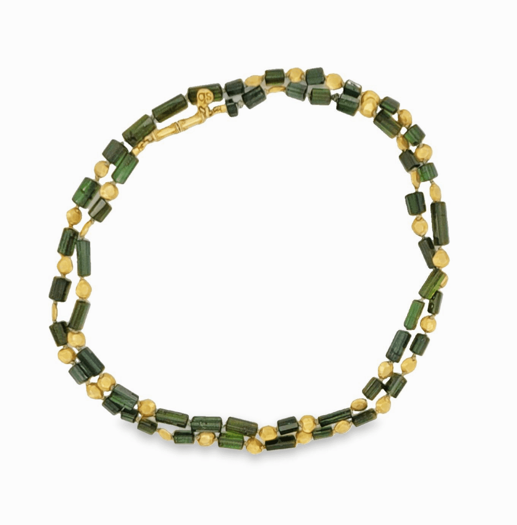 Olive Green Tourmaline and 18kt Yellow Gold Necklace
