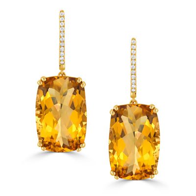 18kt Yellow Gold, Citrine (27.55) & Diamond Earrings (0.12cts)