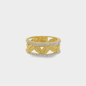 14kt Yellow Gold & Diamond Narrow Vine Leaf Ring