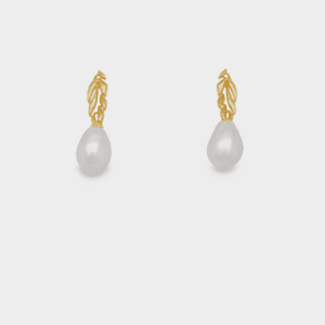 White Keshi Pearls on 18kt Yellow Gold Post