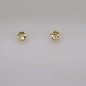 18kt Yellow Gold Bezel Set Hexagon Cut Green Montana Sapphires