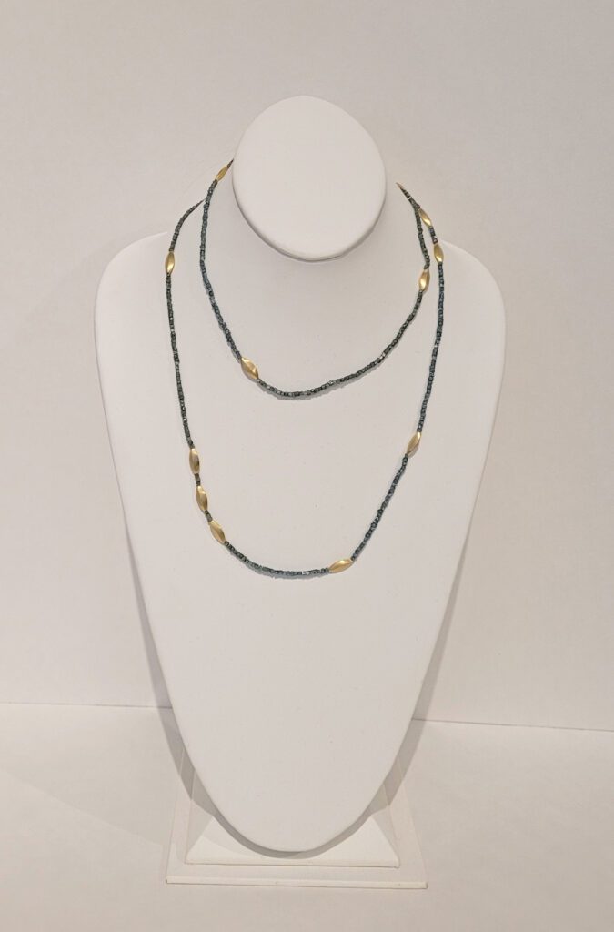 44cts of Blue Raw Diamonds with 18kt Yellow Gold Beads with 18kt Yellow Gold Clasp