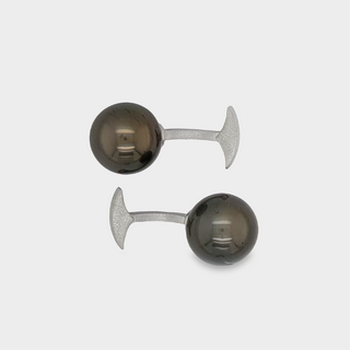 15mm Grey Tahitian Pearl & 18kt White Gold Cuff Links