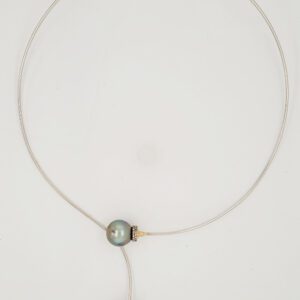 Round Silver Tahitian Pearls on 18kt White Gold Titanium Inlay Necklace