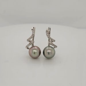 Round Tahitian Pearls on 18kt White Gold & Diamond Twist Findings