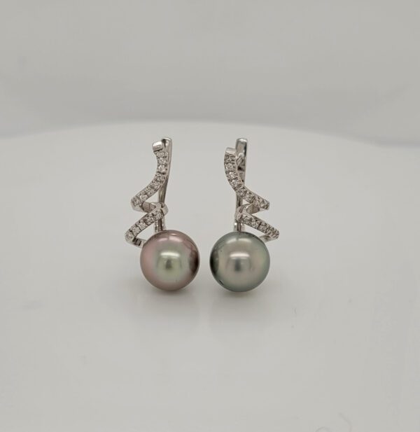 Round Tahitian Pearls on 18kt White Gold & Diamond Twist Findings