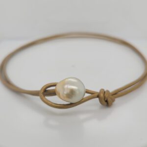 14" Golden/White South Sea Pearl Double Wrap Copper Leather Bracelet