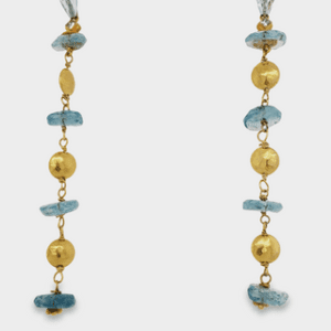 Aquamarine Drops with Diamond on 18kt Yellow Gold Hand Wired Chain and Beads
