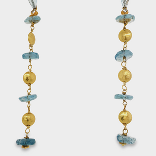 Aquamarine Drops with Diamond on 18kt Yellow Gold Hand Wired Chain and Beads