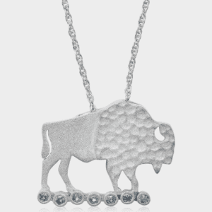 Sterling Silver Bison & Montana Sapphire (0.175cts) Necklace