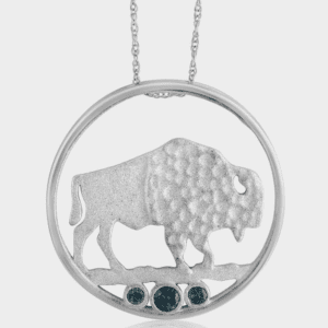 Sterling Silver Bison & Montana Sapphire (0.184cts) Necklace