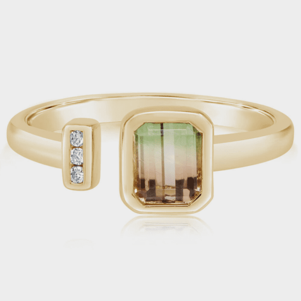 14kt Yellow Gold, Bi-Color Tourmaline & Round Diamond Ring