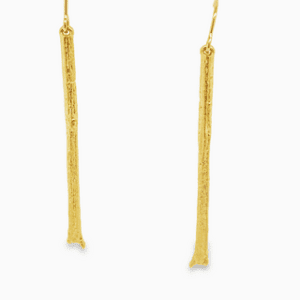 19kt Yellow Gold Long Olive Branch Twig Dangle Earrings