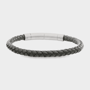 Grey Leather Bracelet with a Stainless Steel Clasp