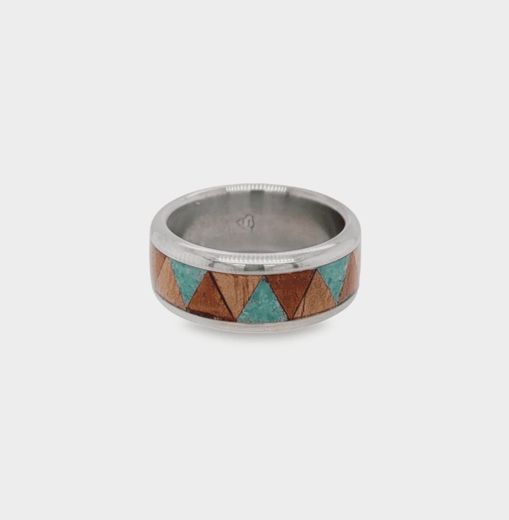 Tiger KOA, Mango Wood, Sleeping Beauty Turquoise, & Titanium Ring