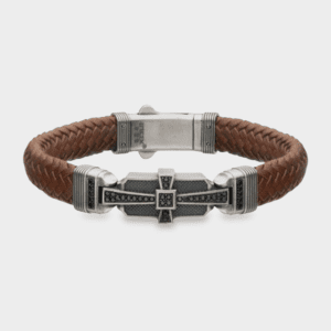 Brown Leather, Sterling Silver & Black CZ