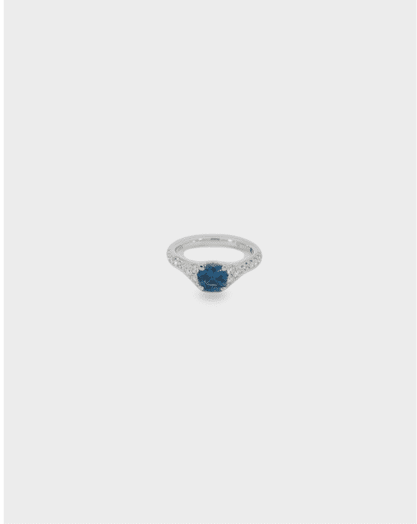 1ct Round Blue Montana Sapphire, 14kt White Gold & Diamond Ring