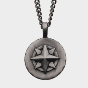 Steel Pendant Gun Metal Compass Medallion 22" Chain