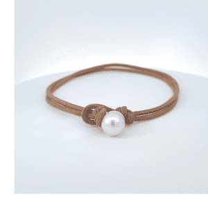 White South Sea Pearl Double Wrap Brown Suede Bracelet