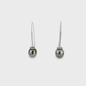 12mm Silver Tahitian Pearls, 18kt White Gold Diamond Rondels, 18kt White Gold & Diamond (0.166cts) Findings