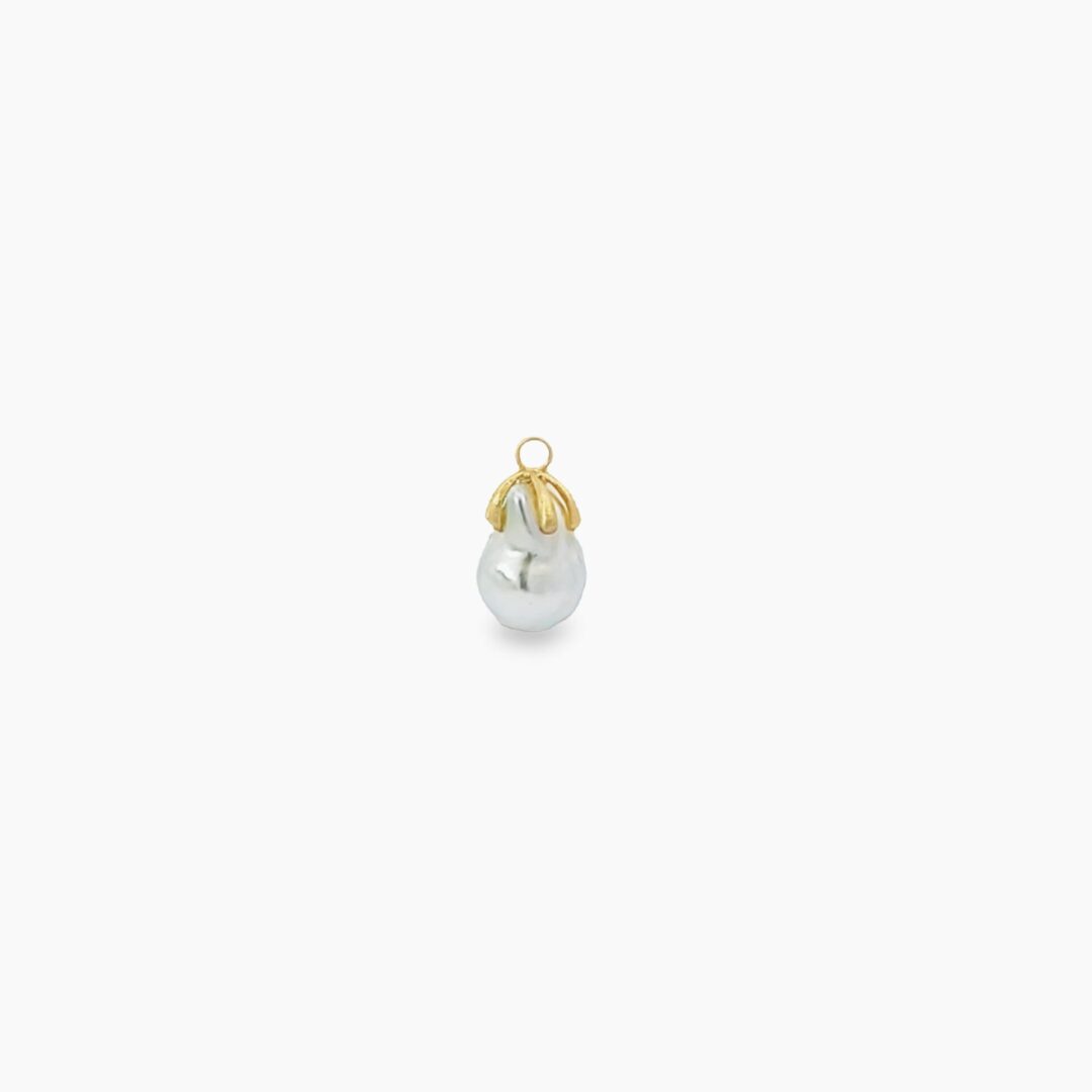 14mmx19mm Baroque White South Sea Pearl, 18kt Yellow Gold Brushed Finish Cap with an 18kt Yellow Gold Enhancer