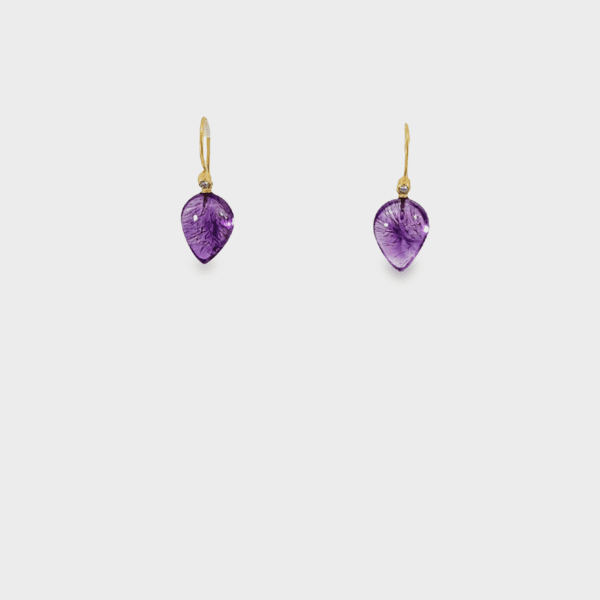 Carved Amethyst, 18kt Yellow Gold & Diamond Wire