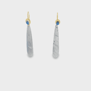 Polished Labradorite Drops, 18kt Yellow Gold & Moonstone Wire