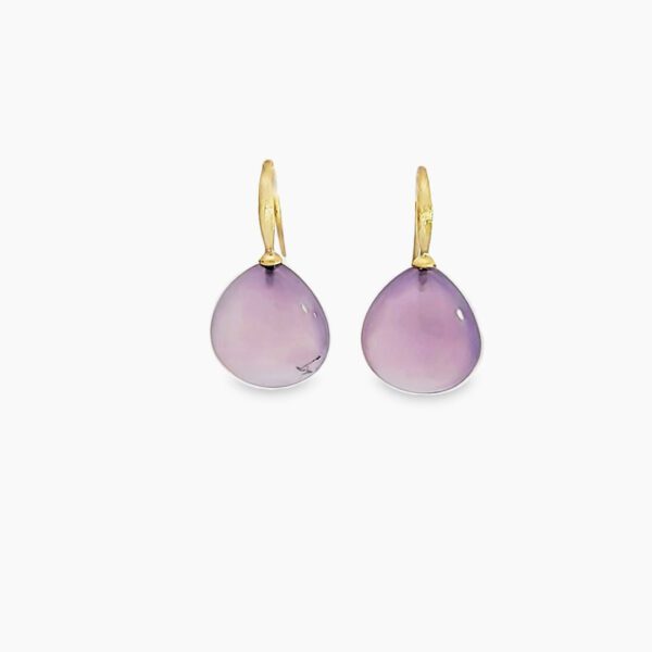 Teardrop Purple Chalcedony Drops & 18kt Yellow Gold Brushed Wire