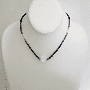 16" Iolite & Quartz Beads, Faceted Quarts Bead, 18kt White Gold Beads & Clasp