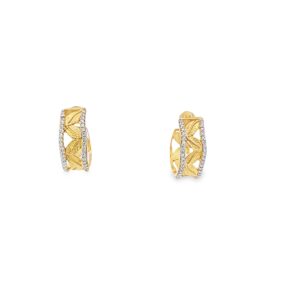 22mm 14kt Yellow Gold & Diamond (0.43cts) Vine Leaf Earrings