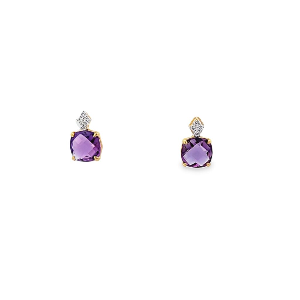 14kt Yellow Gold, Amethyst & Diamond (0.20cts) Drop Earrings