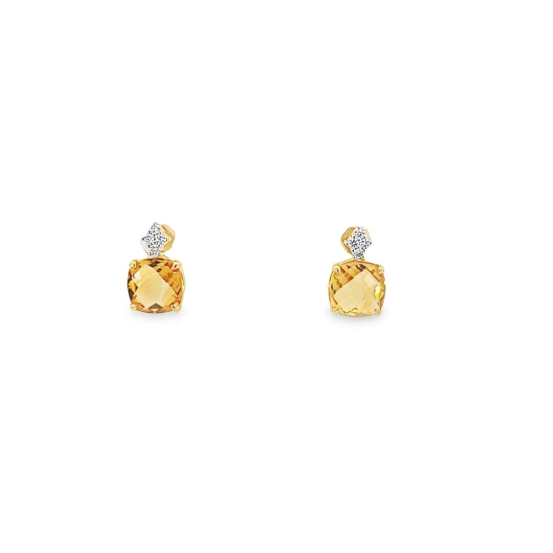 14kt Yellow Gold, Citrine, & Diamond (0.20cts) Drop Earrings