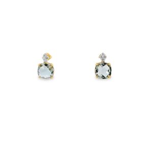 14kt Yellow Gold, Green Amethyst & Diamond (0.20cts) Drop Earrings