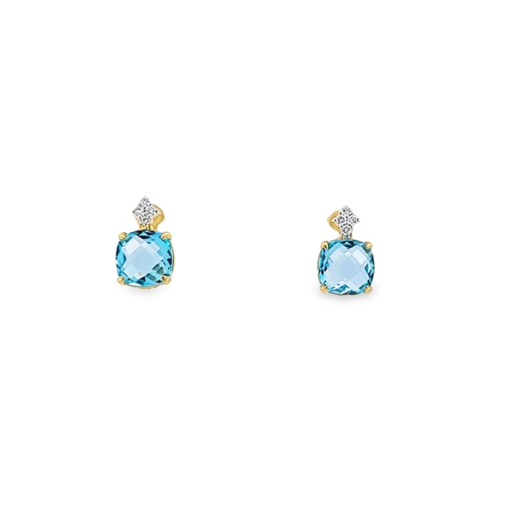 14kt Yellow Gold, Blue Topaz & Diamond (0.20cts) Drop Earrings
