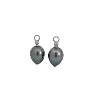 10.5 x 14mm Inverted Tear Drop Dark Silver Tahitian Pearls with 18kt White Gold & Diamond Cap