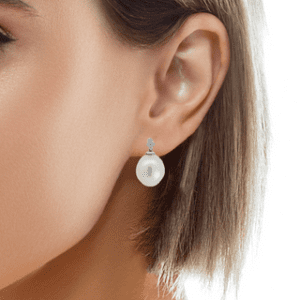 18kt White Gold & Diamond White South Sea Pearl Earrings