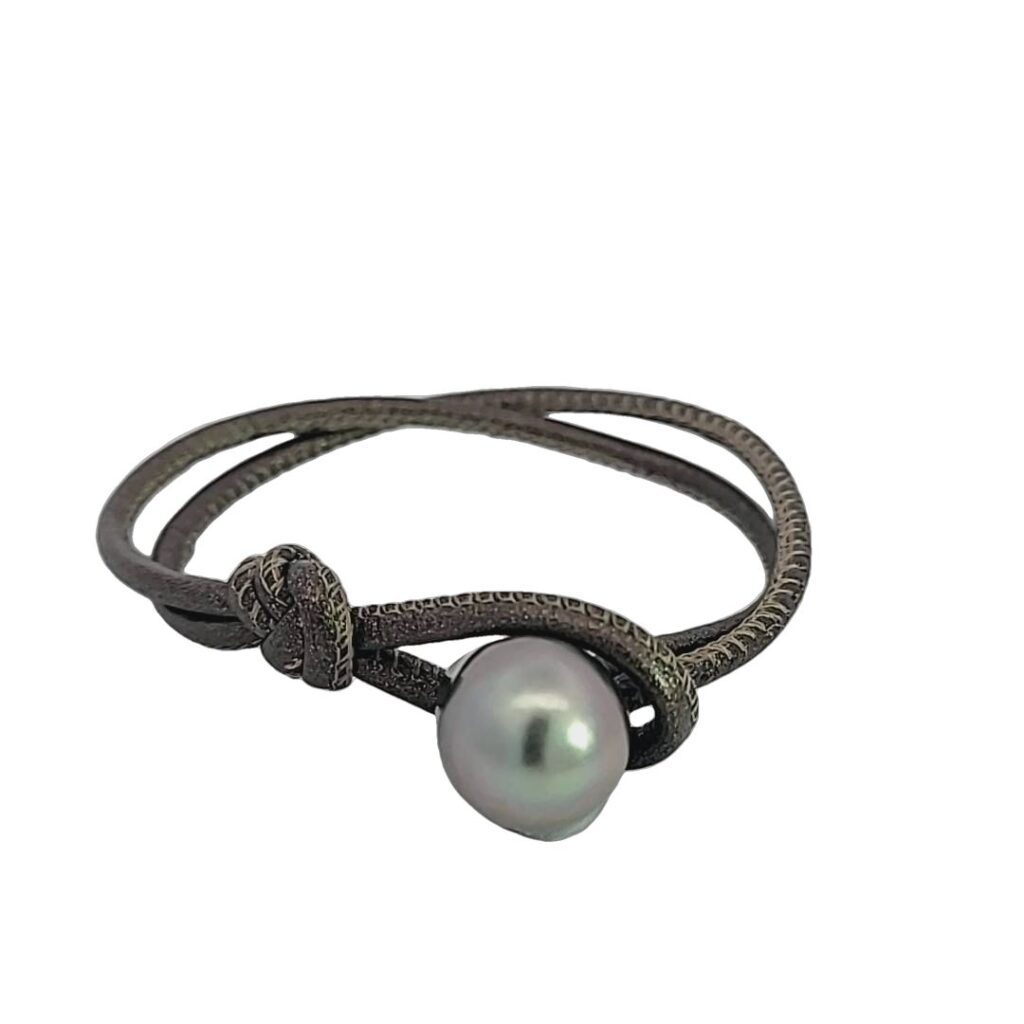 6.75" 12.25x17.25mm Baroque Multi Colored Tahitian Pearl & Leather Toggle Bracelet